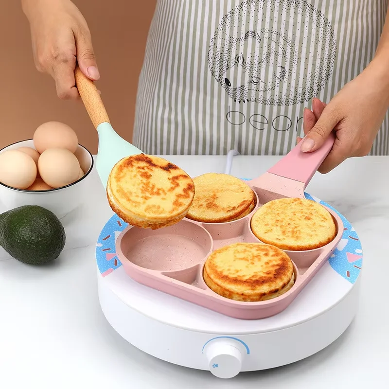 4 Holes Aluminum Non-Stick Omelet Frying Pan Thickened Pancake Breakfast Egg Ham Maker Cooking Pot Kitchen Cookware Accessories