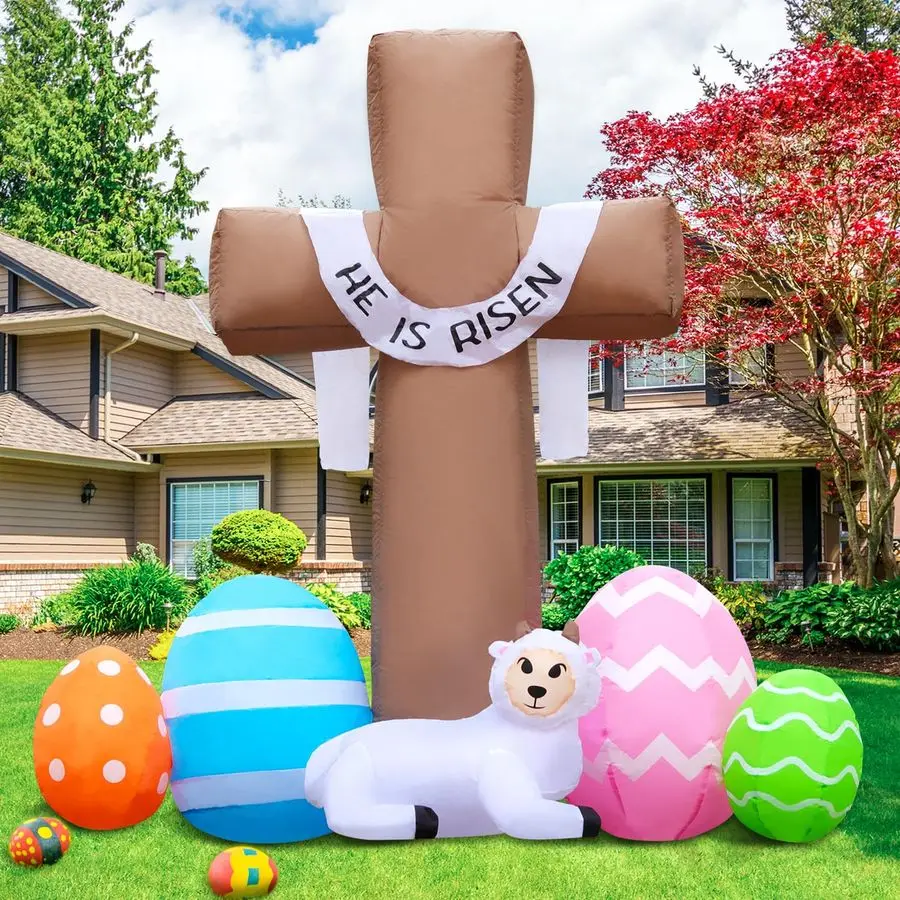 

6FT Easter Inflatable Outdoor Decorations He is Risen Cross, Buildin LED Lights Holiday Blow Up Yard Decoration, for Easter Holi
