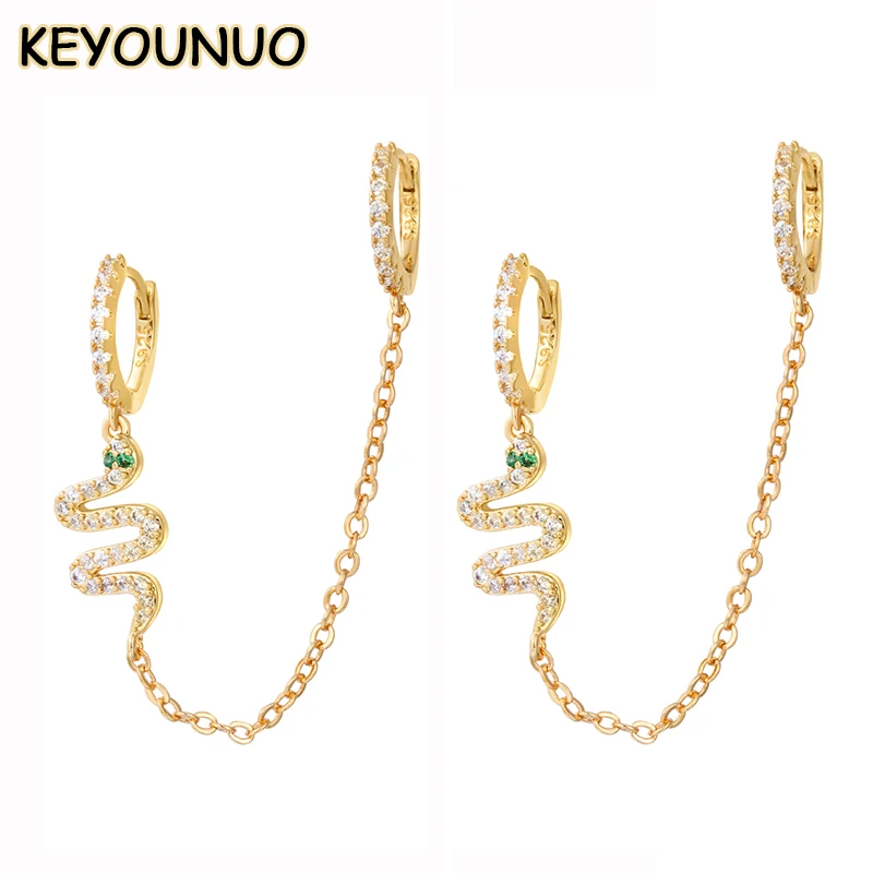 KYOUNUO Gold Plated CZ Dangle Earrings For Women Snake Zircon Chain Hoop Earrings Fashion Womens Wedding Party Jewelry Wholesale