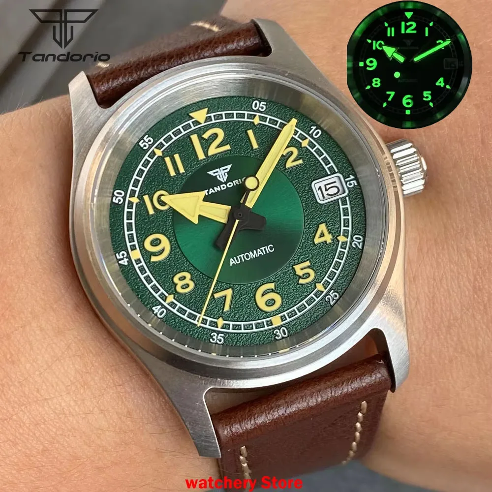 سوبر الأخضر Lume Tandorio 36 مللي متر ريترو الطيار الأخضر تاريخ التاريخ NH35A الحركة التلقائية ساعات رجالية الياقوت 200 متر مقاوم للماء