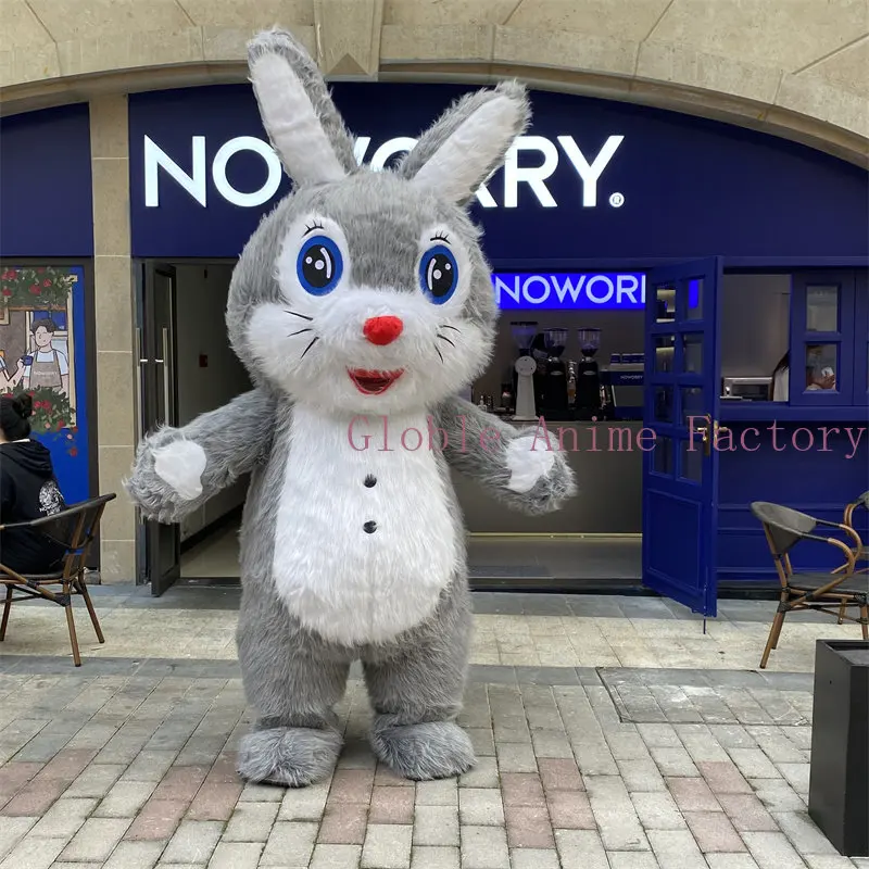 Nieuwe Konijn Opblaasbare Kostuum Street Funny Bunny Mascotte Kostuum Partij Rollenspel Pluche Konijn Opblaasbare Lopen Cartoon Mascotte