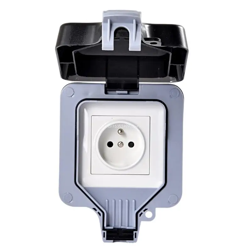 External Outdoor IP66 1 Slot Wall Socket Dustproof Surface-Mounted Protective Contact Weatherproof Adapter with Hinged Cover for