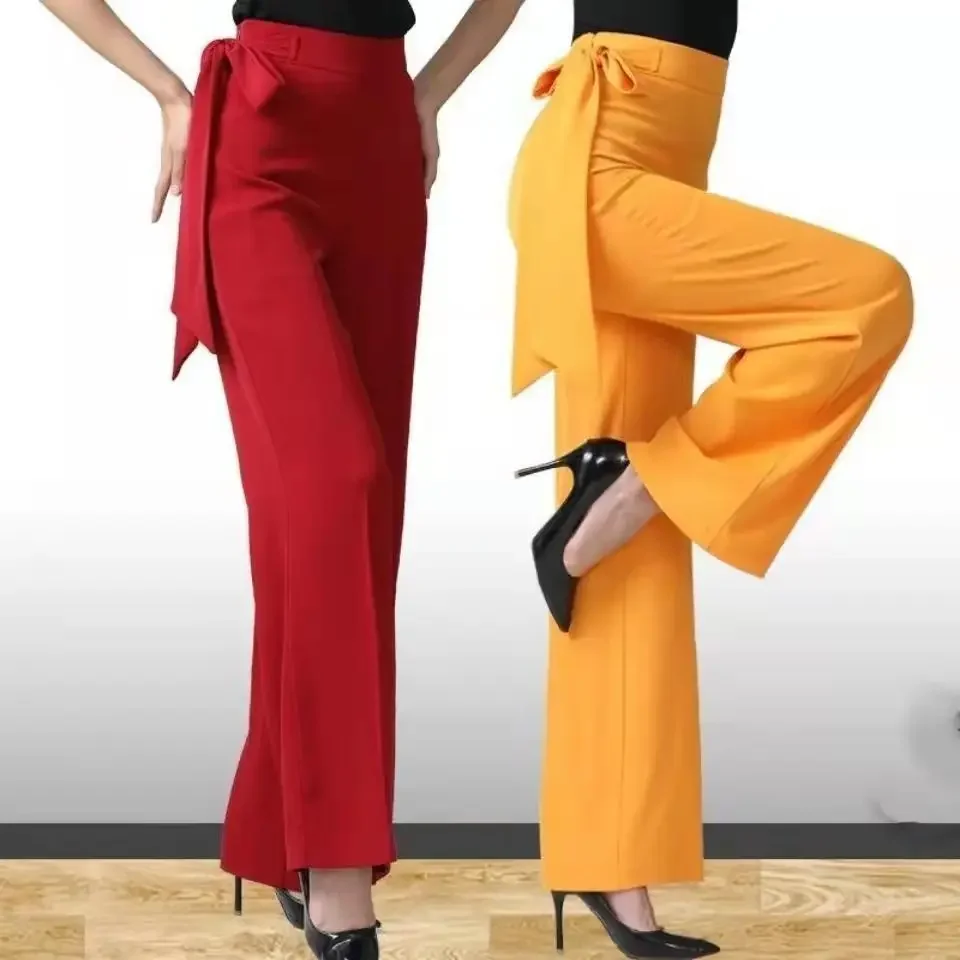 

Big Size Women Fashion Oversize Pants Ribbon Bow All-match Spring Autumn New High Waist Elastic Female Casual Solid Trousers 4XL