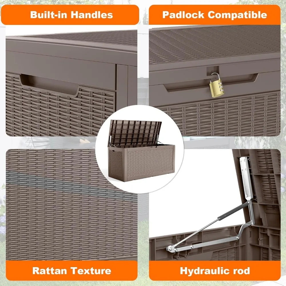 Запираемый ящик для уличного хранения мебели для патио, садовых инструментов и водонепроницаемый ящик для хранения инструментов из смолы на палубе