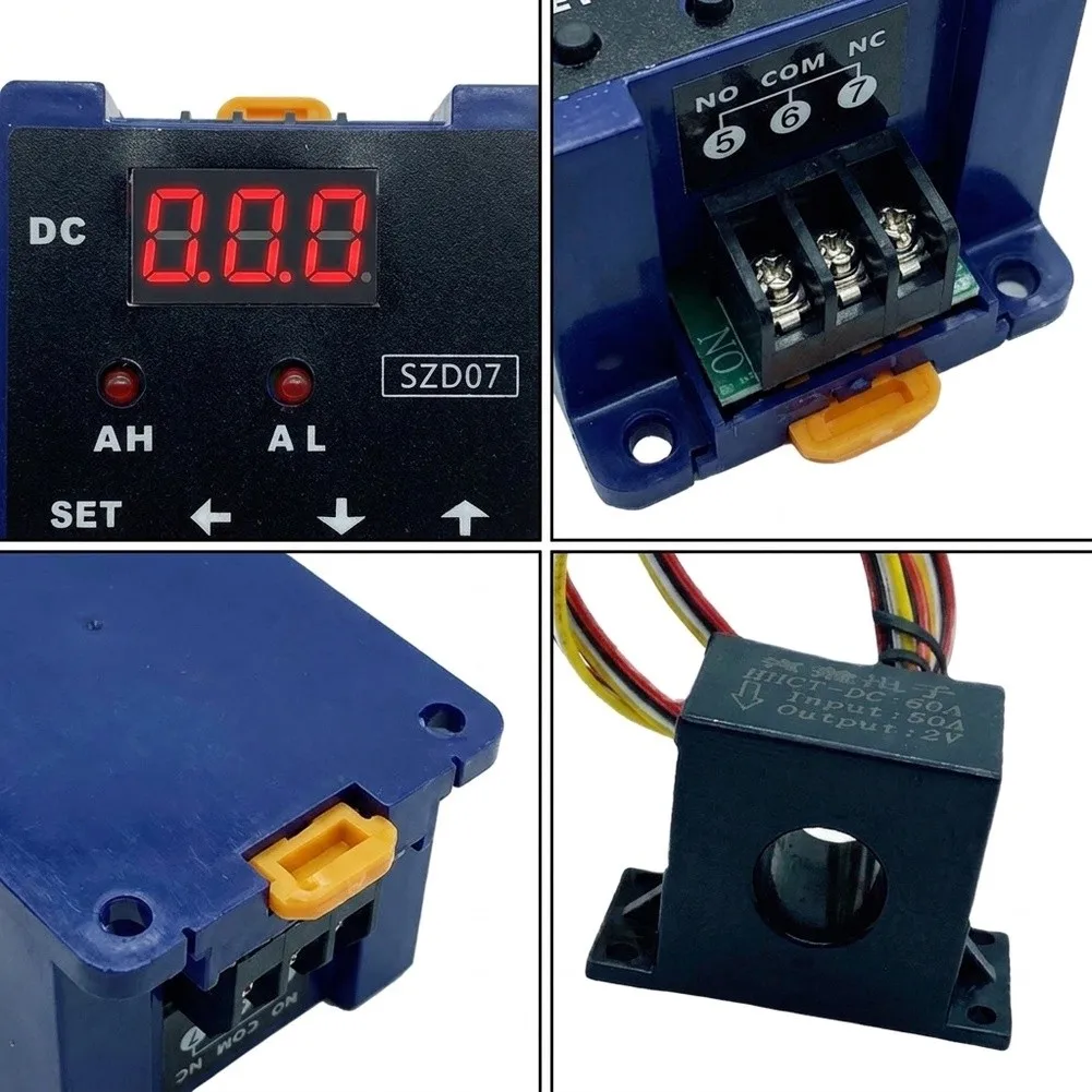 DC 0.3-50A Digital Ammeter SZD07 with Hall Sensor Overload Protection Relay for Circuit Monitoring and Alarm Control