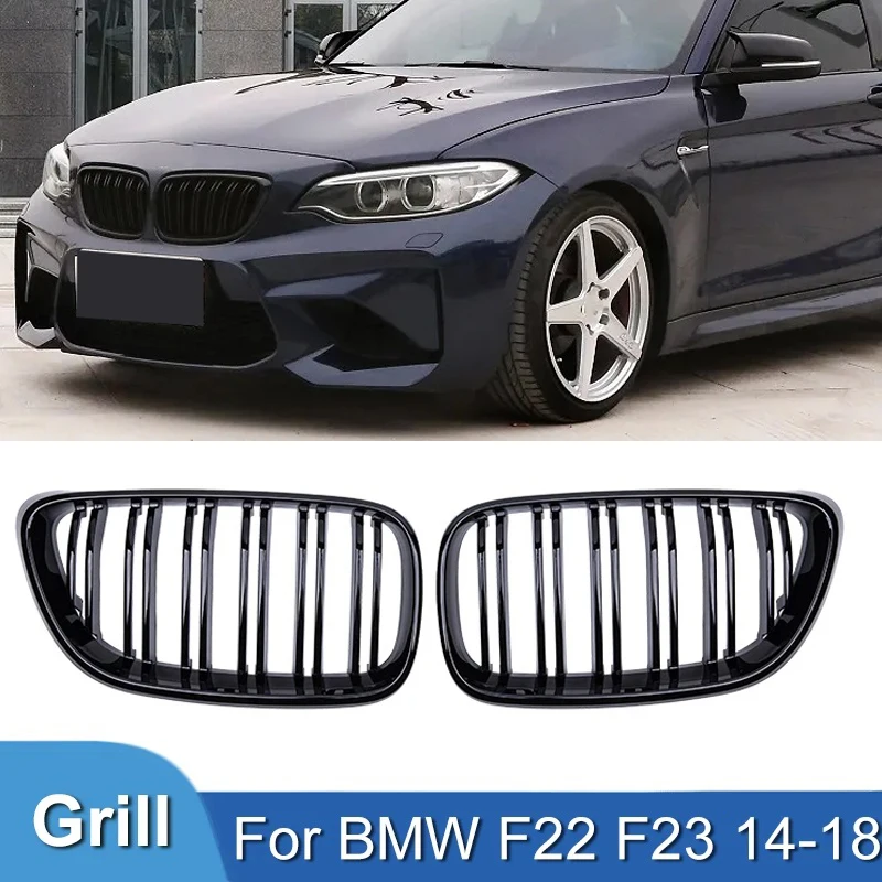 

Pulleco For BMW 2 Series F22 F23 F87 M2 Car Front Bumper Grilles Kidney Racing Grill Double Slat Grille Gloss Black 2014-2018