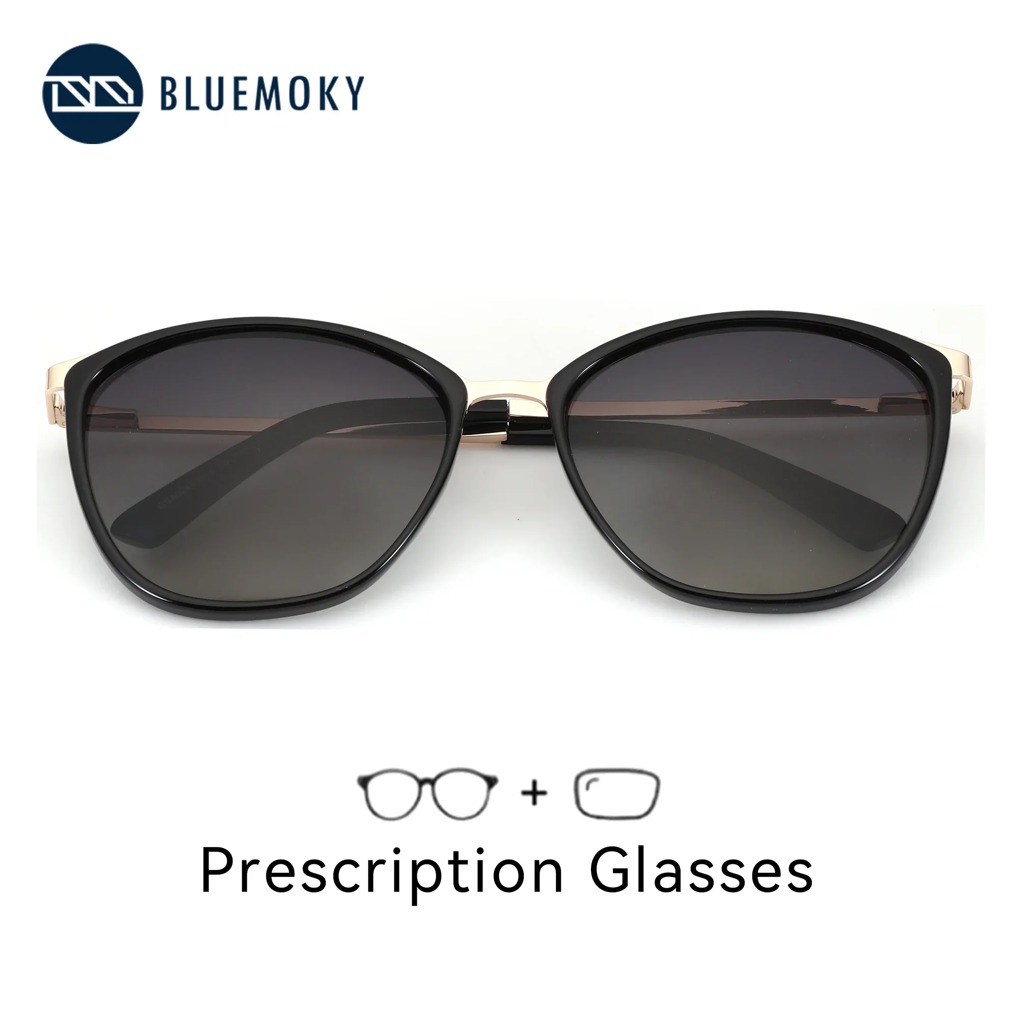 

BLUEMOKY XL Size Polarized Butterfly Prescription Sunglasses Women Fashion UV400 Metal Myopia Sunglasses