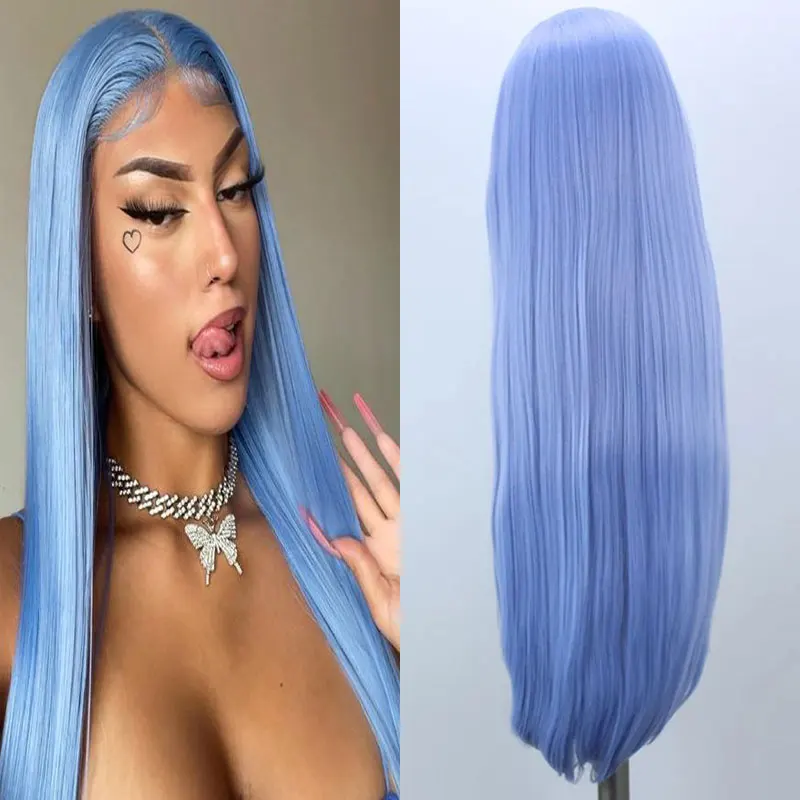 

Light Sky Blue Staight Hair Wig Synthetic 13x4 Lace Front Wigs High Quality Heat Resistant Fiber Hair For Black Women Cosplay