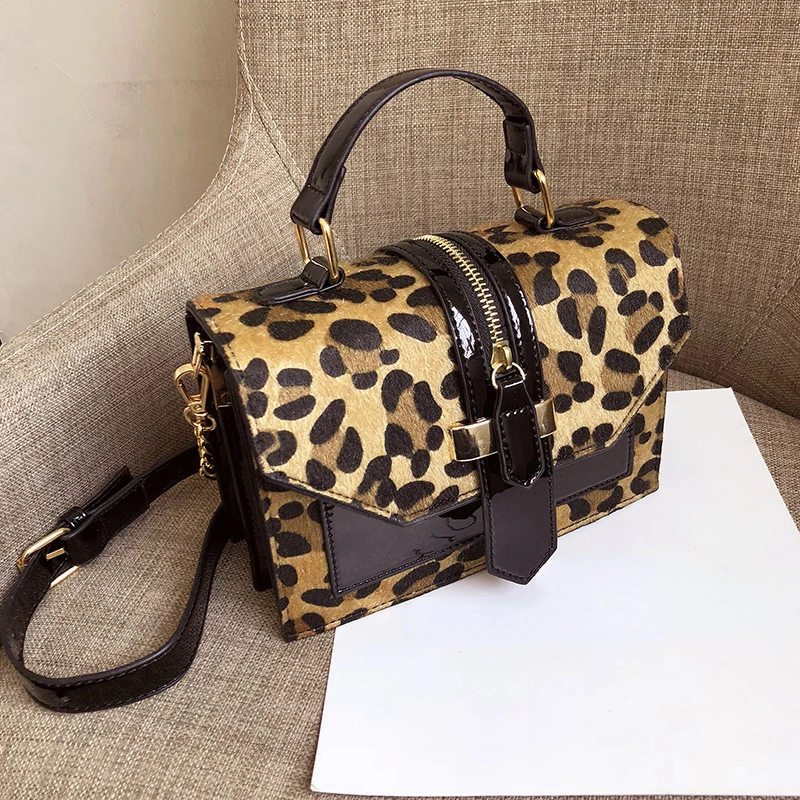 Trendy Japanese Fashion Leopard Crossbody Bag Korean Y2k Aesthetic Lady Top-Handle  Vintage Chain All Match Shoulder Handbags