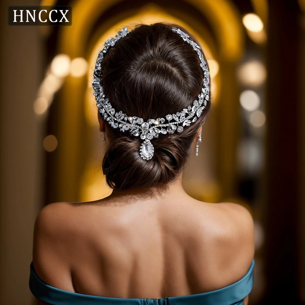 HNCCX Handmade Bridal Water Drop Rhinestone Hair tiara sForehead Headband With Combs Wedding Head Chain Party Headdress CP470