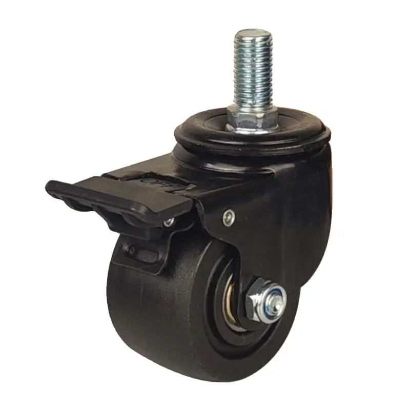 

1 Pc 3 inch Low-Profile Swivel Casters with Brake-Heavy-Duty Nylon Wheels, M12/M16 Threaded Stem for Industrial Use