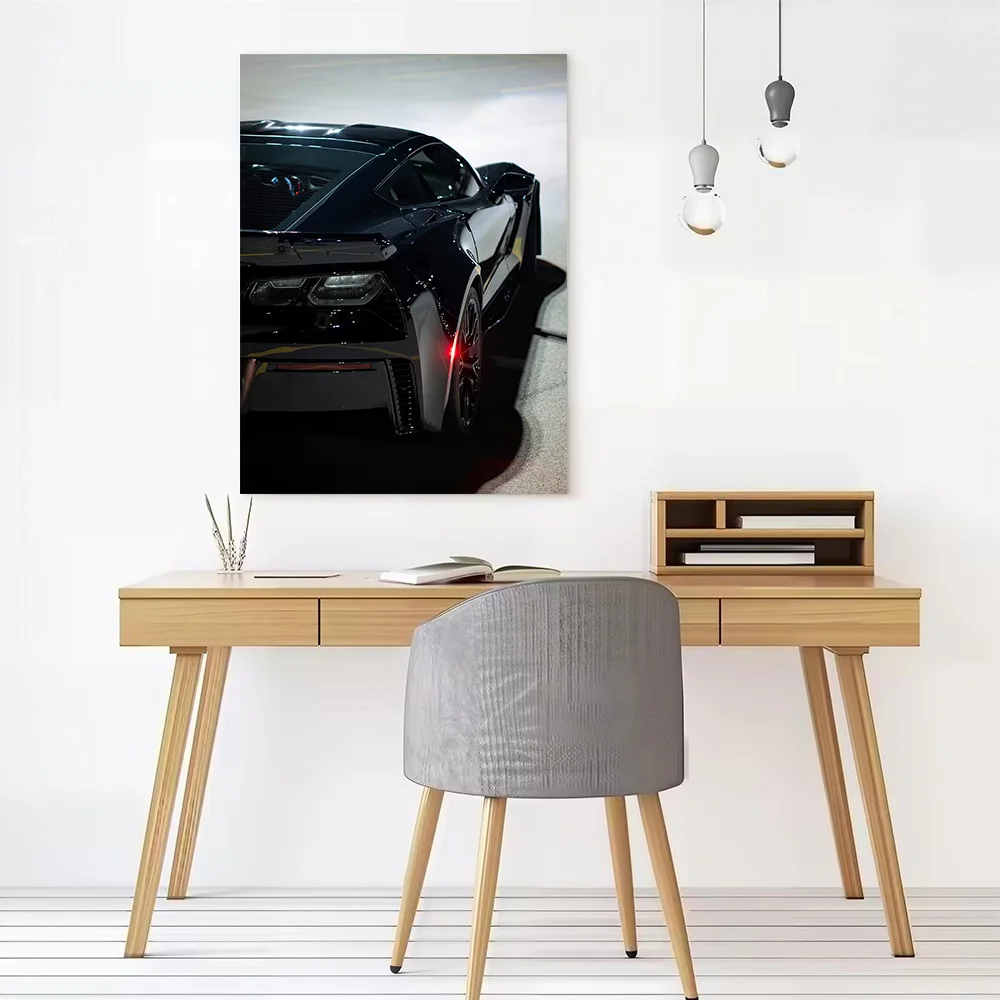 Sleek Black C7 Z06 Corvette Sports Car Poster Canvas Wall Art Personalized Print Modern Painting Perfect Gift for Wand Deko Arts
