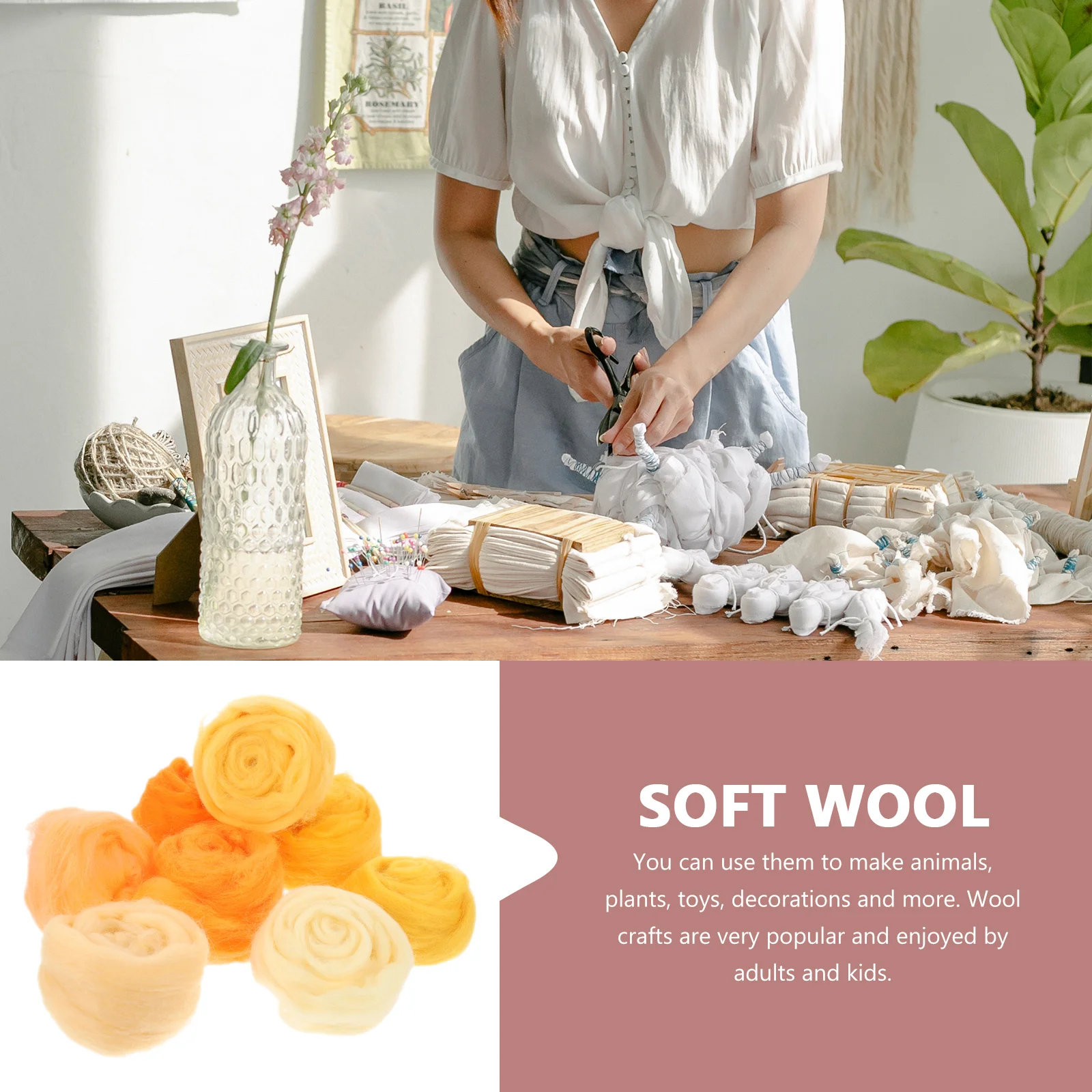 

8 Bags Soft Wool Felting Material Pack Diy Needle Felting Kit For Crafts Jewelry Making Accessory Portable Felt Ornament