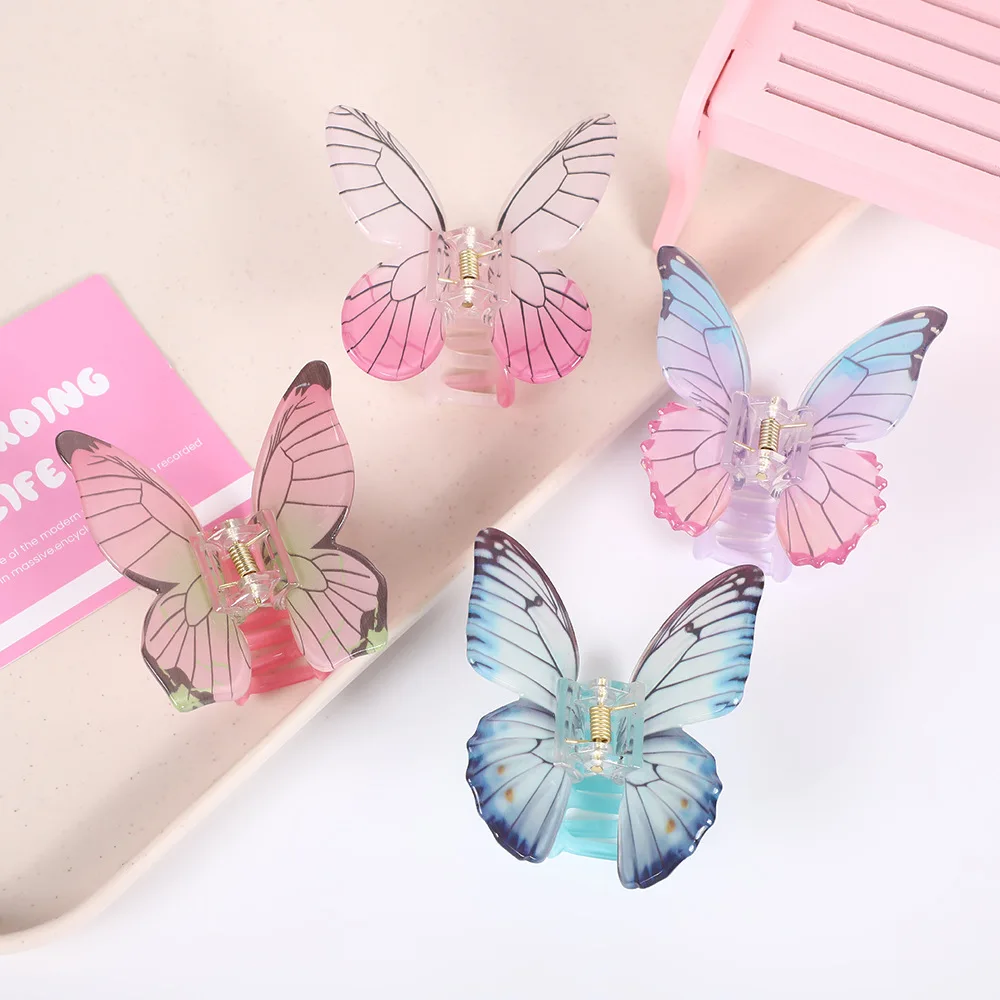 

DS NEW Sweet Colorful Butterfly Hair Claw 7.5CM Acrylic Claw Clips Summer Trendy Hair Clips Hair Accessories for Women Girls