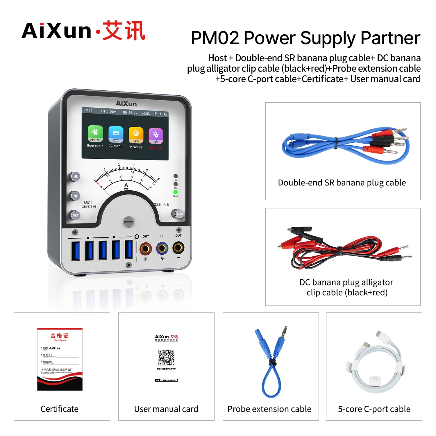 AIXUN PM02 alat uji daya, Multi fungsi diatur nyaman bouting satu tombol + tampilan arus mekanis Digital