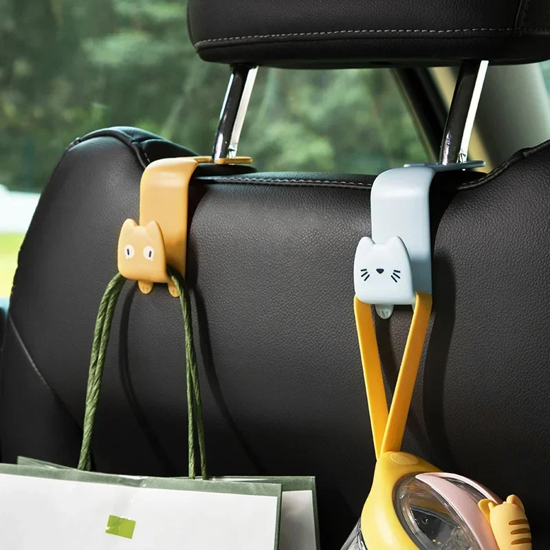 1/2Hooks for Bags Car Clips Front Seat Headrest Organizer Holder Cute Cat Auto Hangers Clothes Hanger Clip Car Accessories