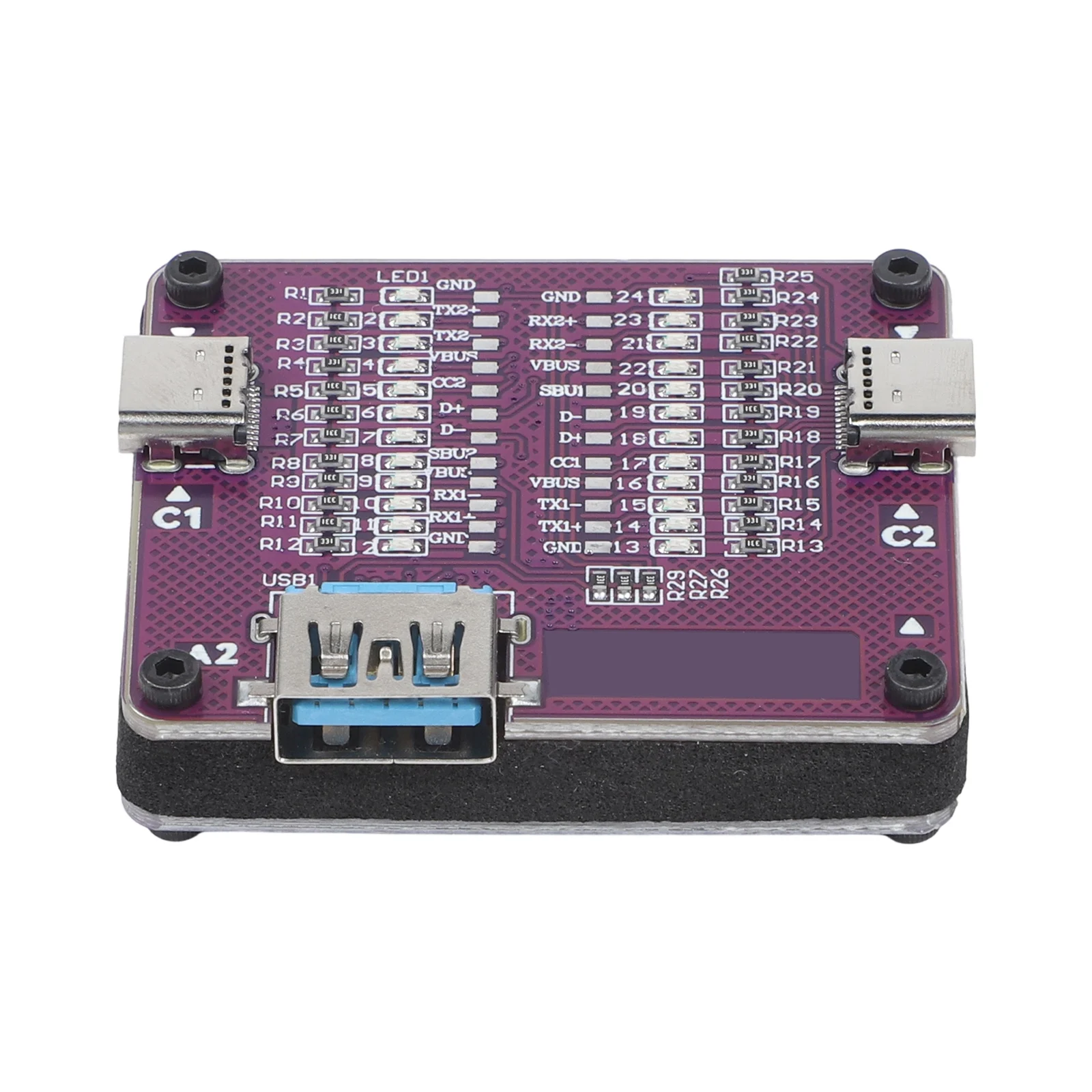 USB-C Cable Tester Portable TC24 Type C Cable Tester with Battery Power and 12 LED Indicators for Quick Cable Fault Location