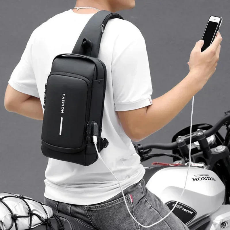 Men Anti Theft Chest Bag Shoulder Bags USB Charging Crossbody Package School Short Trip Messengers Bags Men\'s Oxford Sling Pack