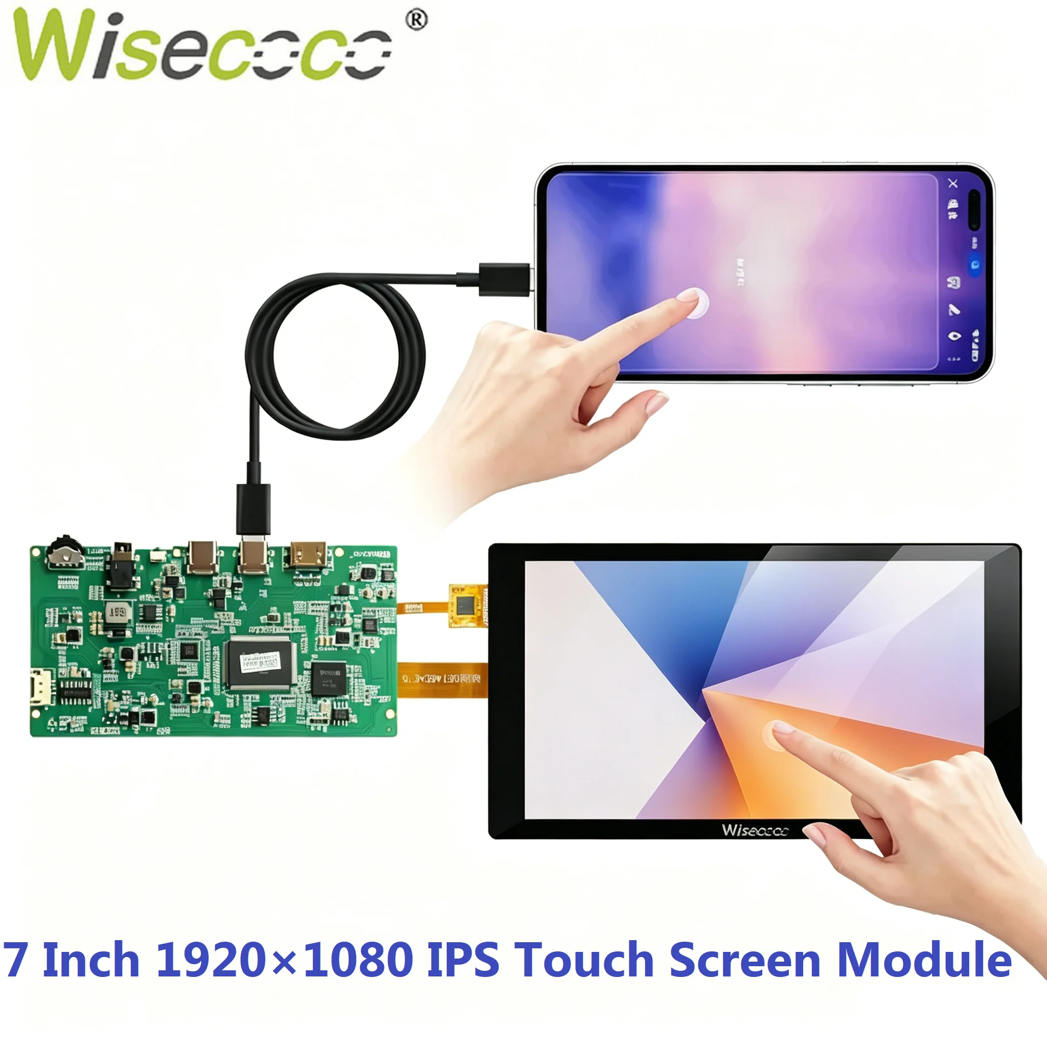 wisecoco 7 inch 1080P IPS LCD Touch Screen Module MIPI Driver Board OCA Touch Panel for Raspberry Pi Handheld Console Gaming DIY