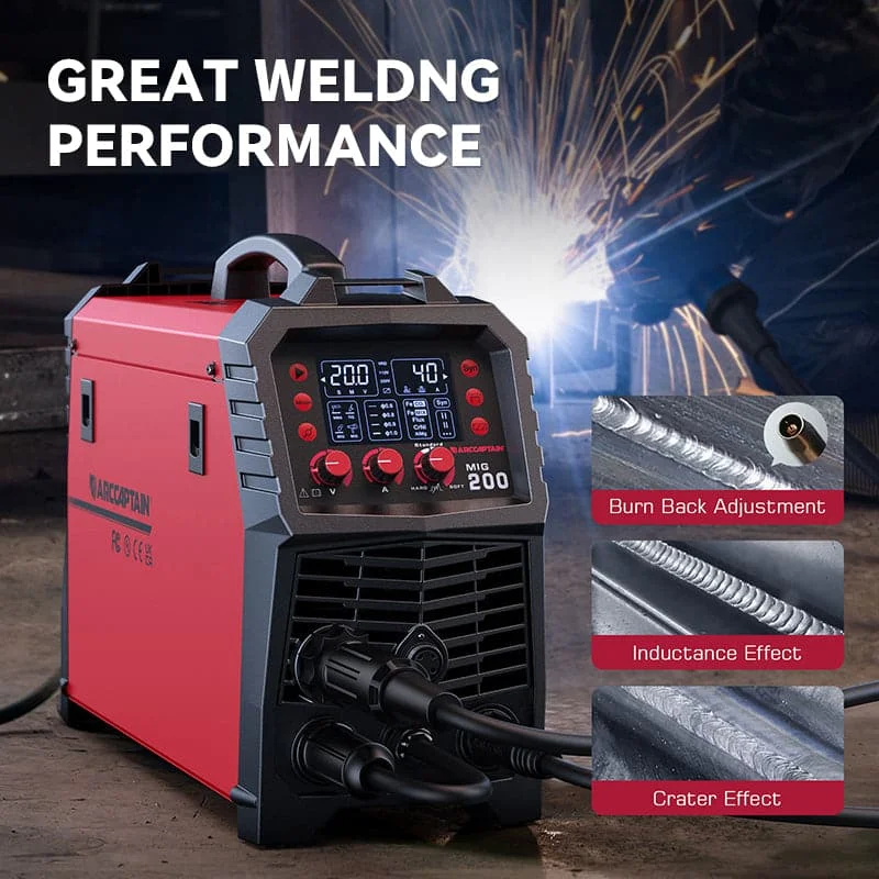 ARCCAPTAIN MIG200 200Amp 6-in-1 Multi-Process MIG/less Flux Core/Stick/Lift TIG 110V/220V Aluminum MIG Welding Machine