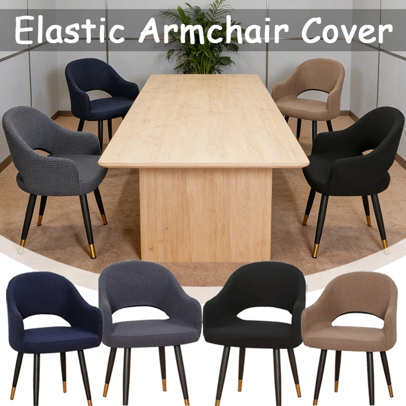 Curved Chair Cover Elastic Jacquard Spandex Hollow Back Armchair Covers for Home Dining Room Hotel Coffee Bar Make Up Chaircover