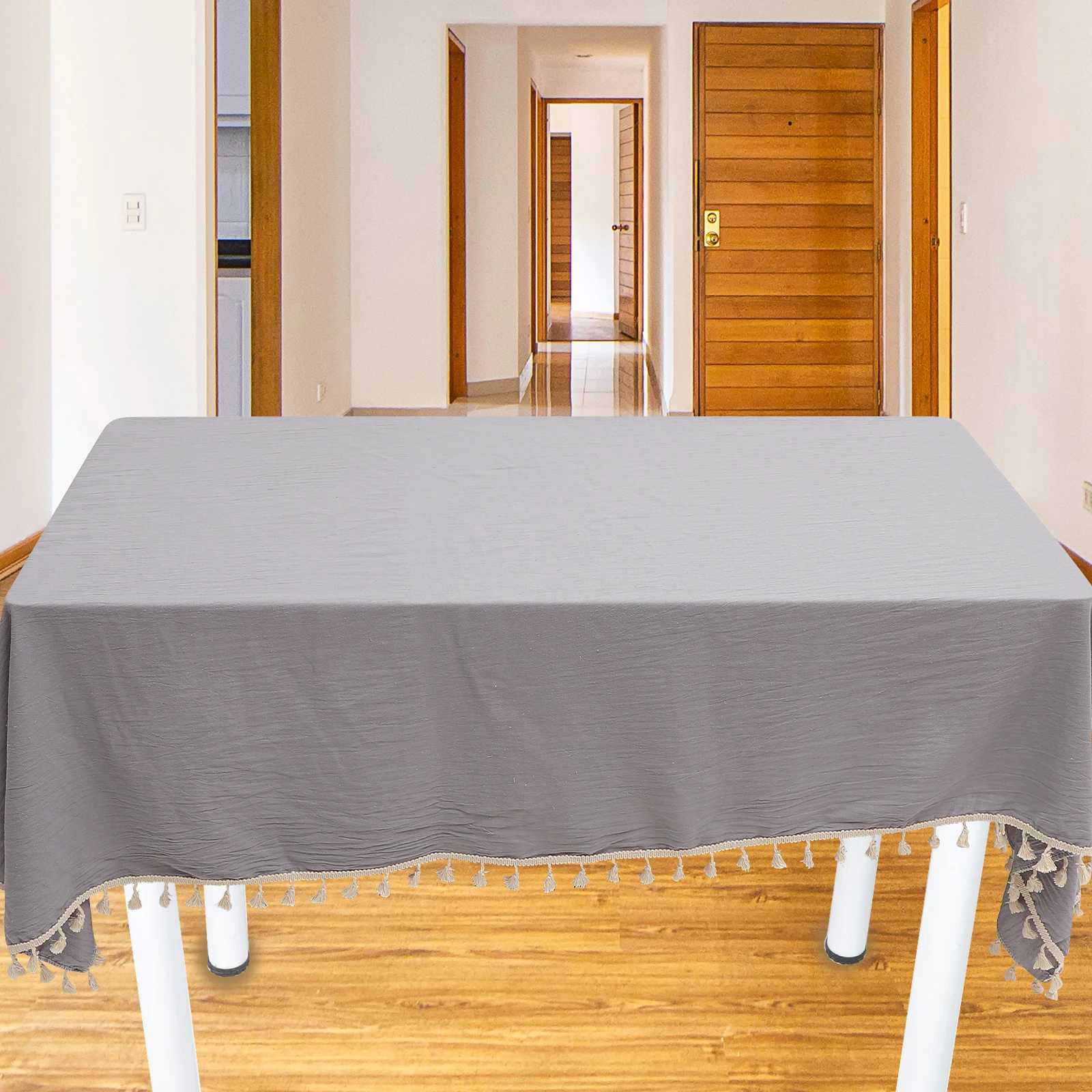 

Fringed Tablecloth Bamboo for Party Wedding Home Decorative Table Cover Buffet Chic Practical Durability