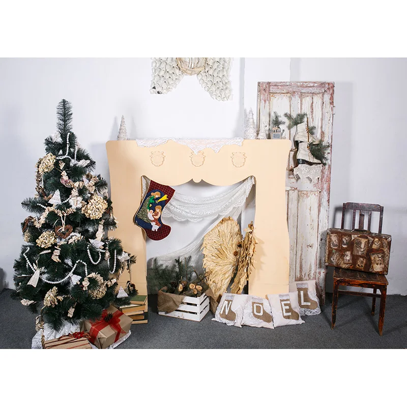 Fondali di natale camino albero inverno interno bambino ritratto fotografia sfondo per Studio fotografico fotofono 21522DHY-04