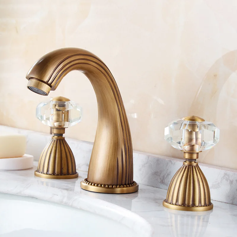 

Basin Faucets Crystal Handle Modern Bathroom Sink Faucet Double Handle 3 Hole Bath Basin Mixer Taps Brass torneiras do banheiro