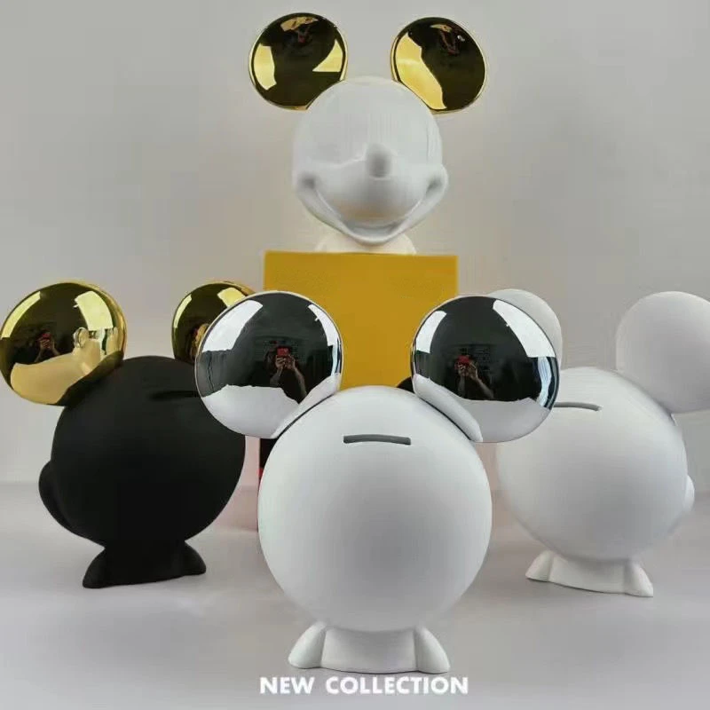 Cartoon Disney Mickey Mouse Head Statue Piggy Bank Creative Resin Silver Mickey Sculpture Money Storage Box Home Decor Gift