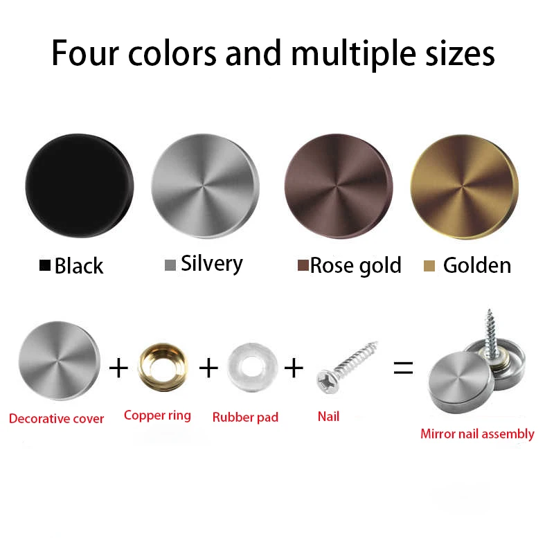 8Pcs Diameter 16mm-40mm Decoration Nails Glass Fasteners Mirror Fixing Screws Stainless Steel Screw Covers Furniture Hardware