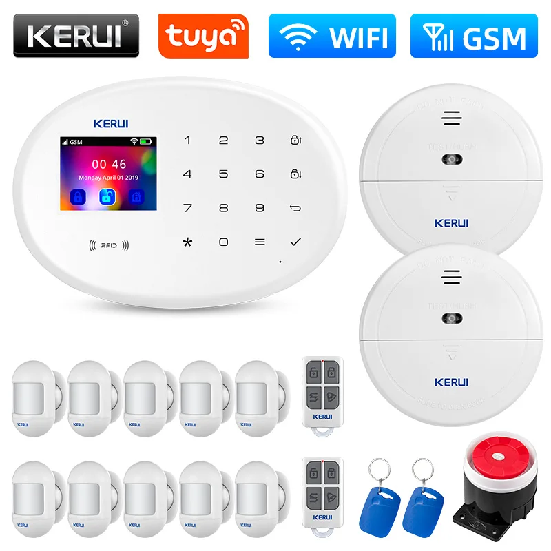 

KERUI W202 Home Central Alarm System WIFI GSM Smart Security Alarm Kit Tuya APP RFID Remote Control with Motion Sensor Detector