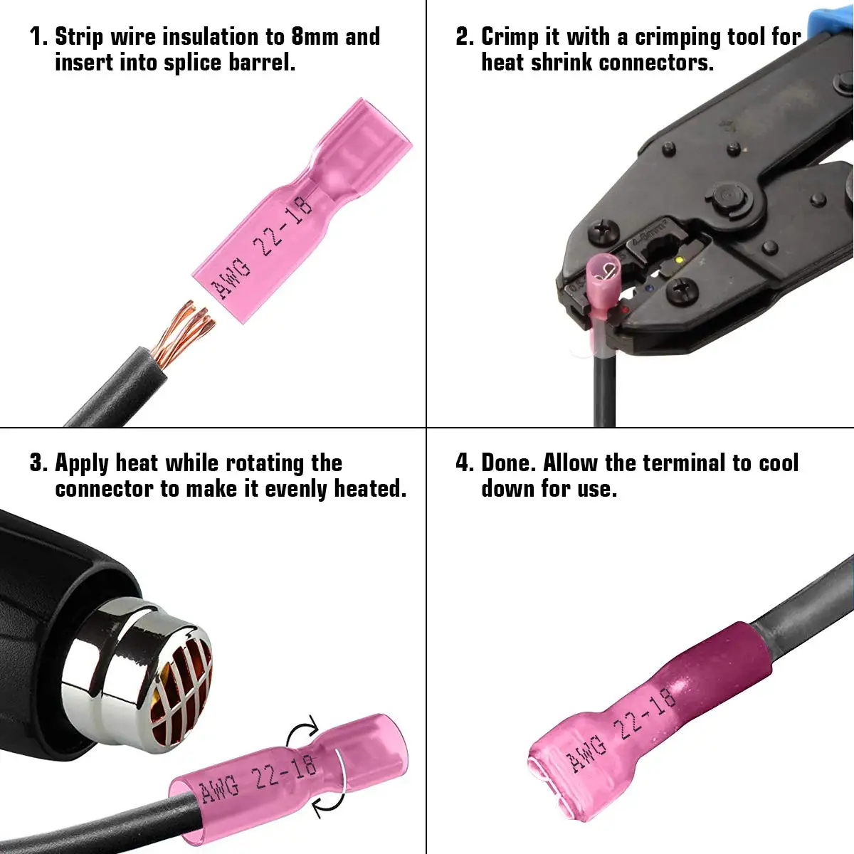 20/50/100PCS Male Female Heat Shrink Spade Crimp Terminal Waterproof Insulated Butt Electrical Wire Connector Cable Terminal Kit