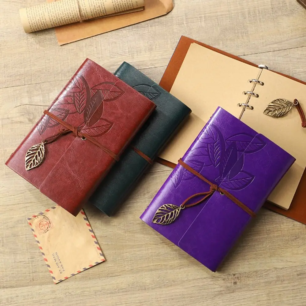 Portable A7 Loose-leaf Notebook Leaf Embossed PU Leather Binder Notebook Straps Design Notepad Travel