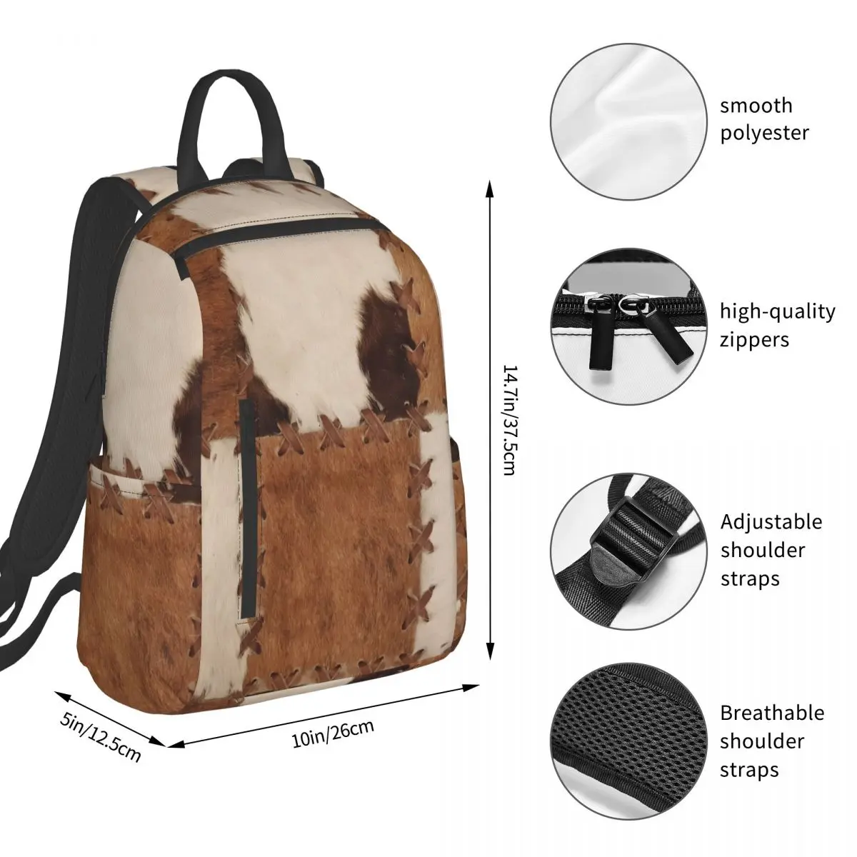Patchwork Cowhide Rustic Western Decor Backpack Student BookBag Children School Bag Computer Shoulder Bags for Men Women