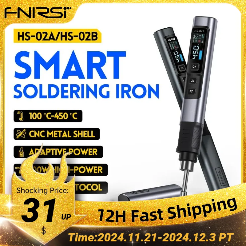 FNIRSI HS-02  Smart Soldering Station 100W Electric Soldering Iron Adjustable Constant Temperature Fast Heat Solder Iron Kit