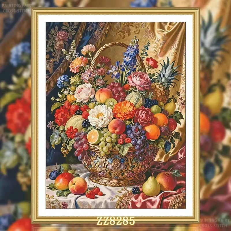ZZ8285 -Fruits  14CT 16CT 18CT Stamped Cross Stitch DIY Set Chinese Pattern Kit  Needlework Embroidery 211 Colors