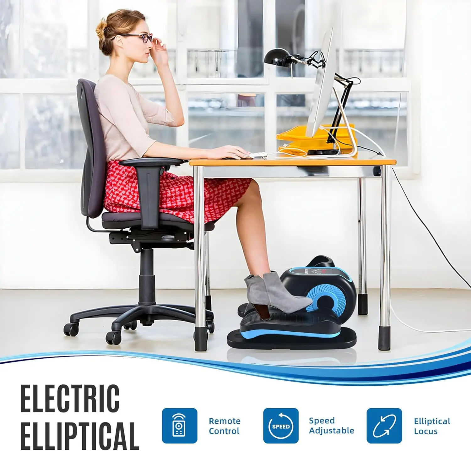 EILISON Under Desk Elliptical Exercise Machine – Mini Bike Elliptical for Low Impact Leg & Arm Movement – Quiet Magnetic Resista