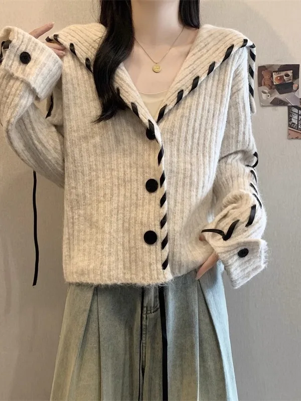 

Faionable Long Sve Knitted Sweater Jaet Early Autumn Trendy Wear Large Size Women's ort Sle Knitted Top