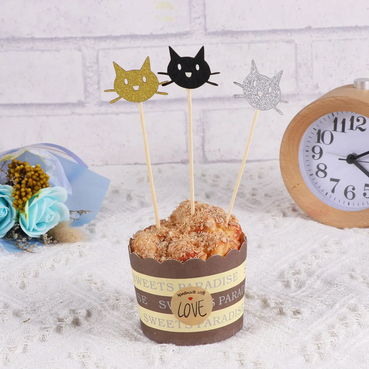 36 Piezas de Decoraciones para Pasteles con Forma de Gato, Palillos Decorativos para la Vuelta al Cole, Inauguración de Casa, Cumpleaños, Cupcakes, Galletas, Brownies, Helados
