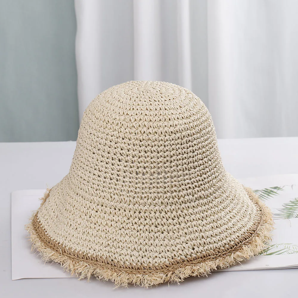 2023 Womens Straw Hats Chinese Straw Hat Panamas UV Protection Sun Visor Beach Hats Women Visors Foldable Female Summer Sun Hat