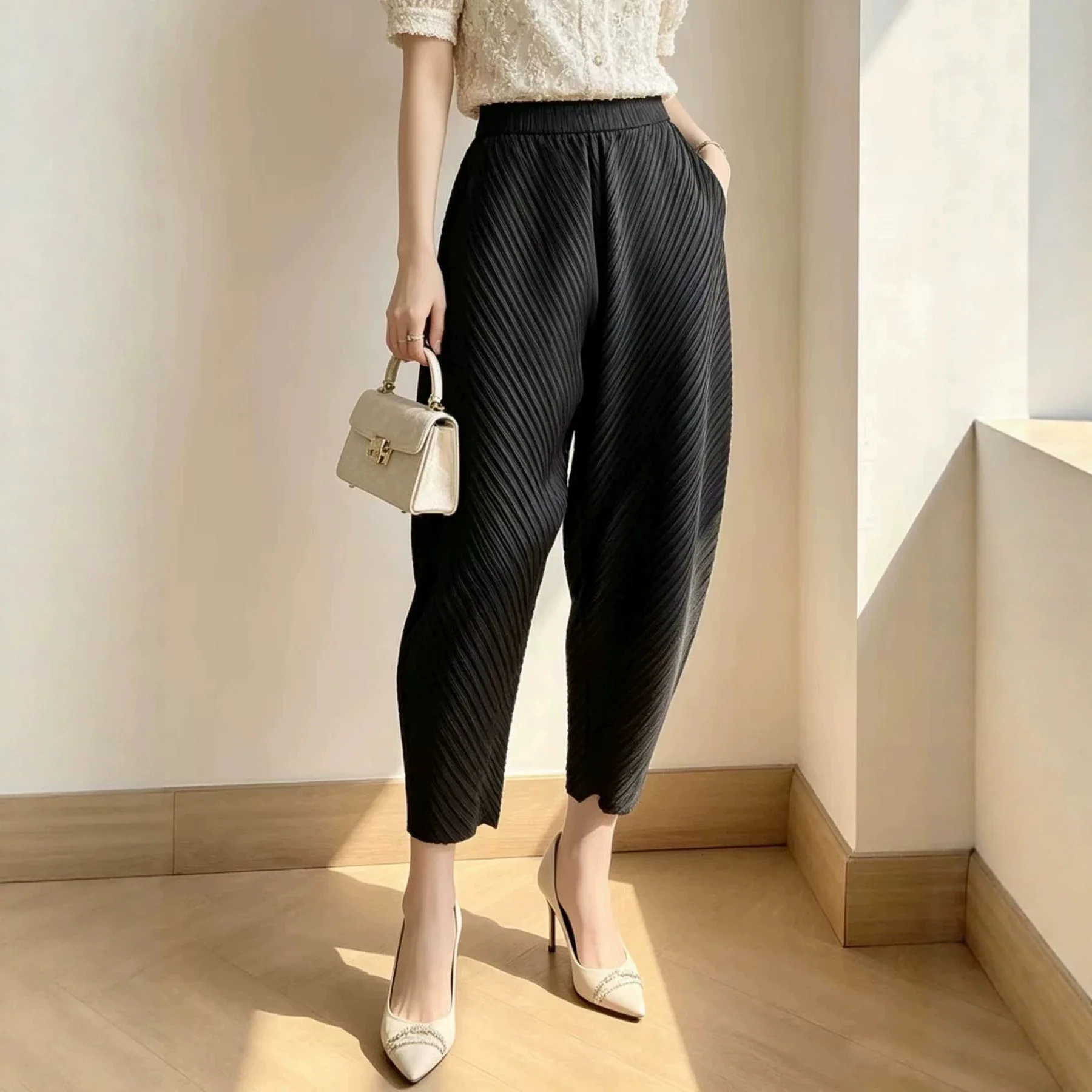 

Miyake Pleated Banana Pants Women's 2026 New Fashion All-Match Casual Loose Wide-Leg Pants Streetwear Women