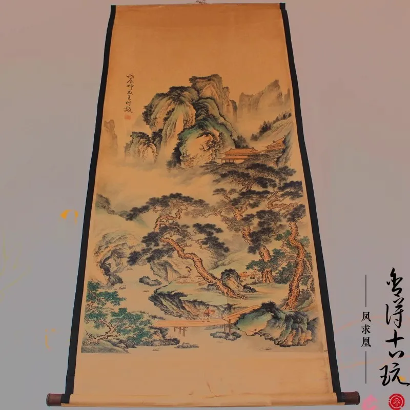 

Редкая ручная роспись QingDyansty китайские вертикальные оси картины, три старых деревьев и пейзажей, ручная роспись, бесплатная доставка