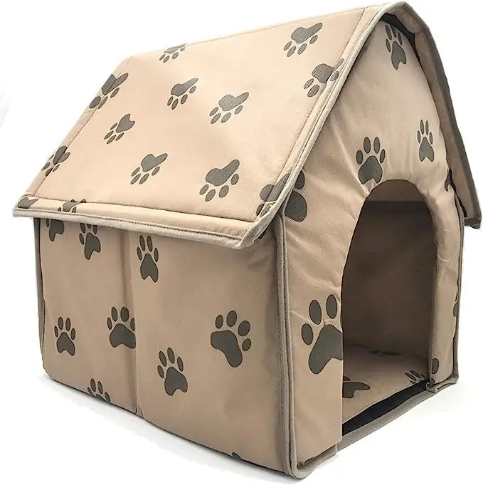 Pet House Portable Cat Dog Villa Footprint Pattern Cats Dogs Nest Foldable Small Medium Indoor Pets Bed Tent Puppy Kennel Shed