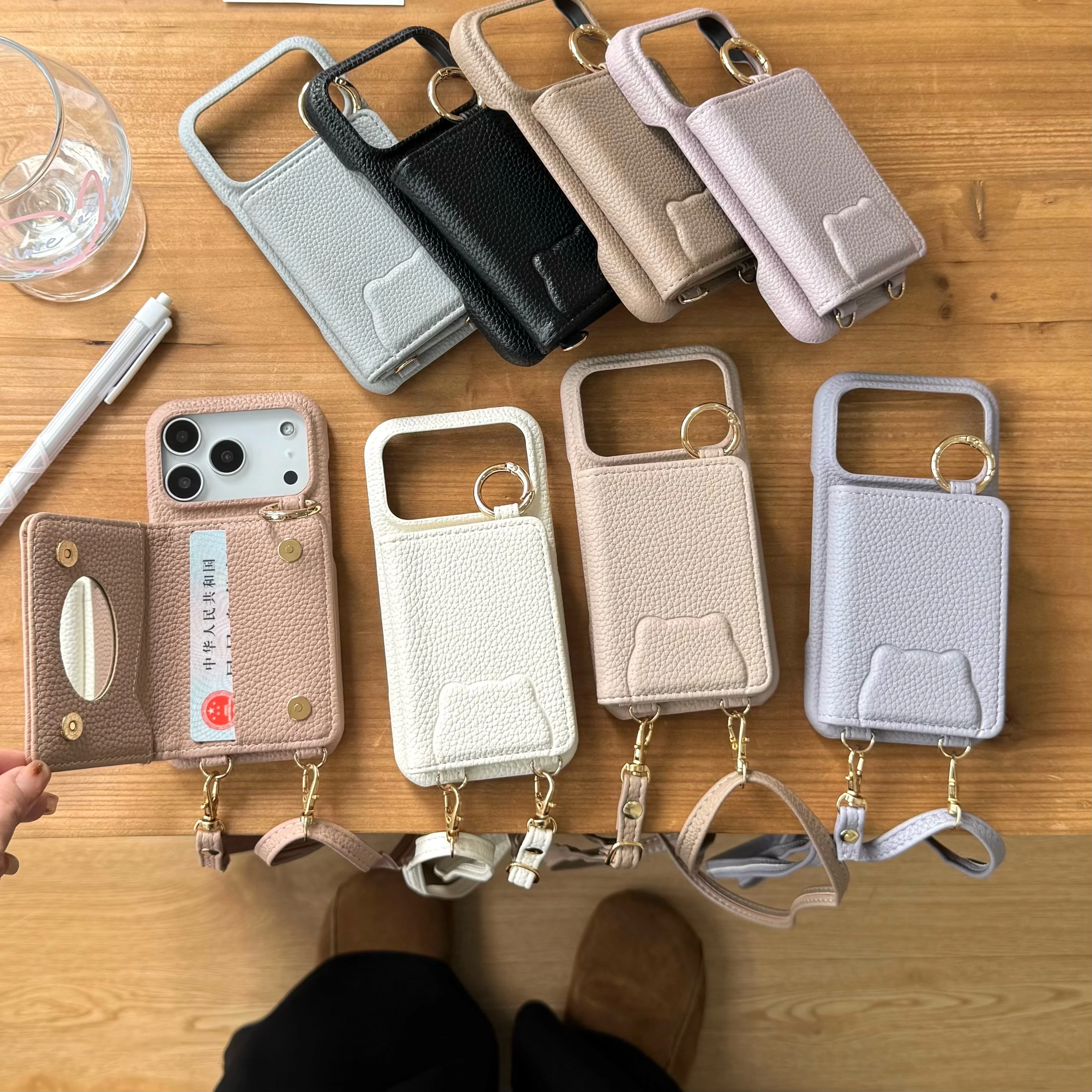 Crossbody حلقة حامل المغناطيسي المحفظة حافظة جلدية آيفون 17 برو ماكس 16 زائد 15 زائد 14 13 12 11 غطاء جيب طويل الحبل