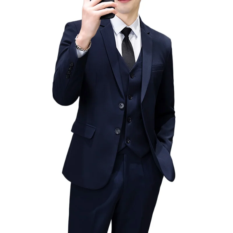 Mens Suits (blazer+vest+pants) Fashion Business Casual Hosts The Korean Version of Slim Gentleman Wedding Work Suit Size M-8XL