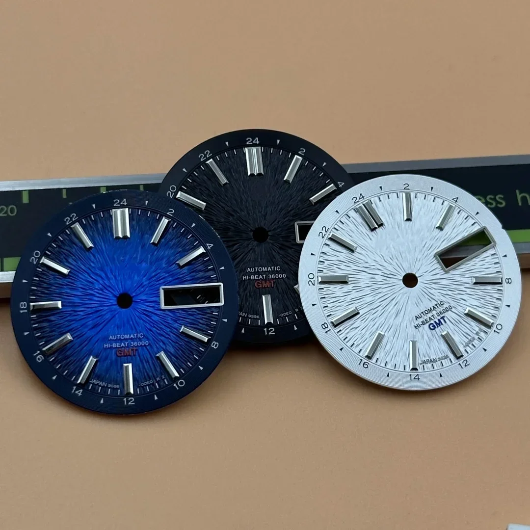 Esfera de reloj Hi-Beat 36000, textura Radial de arena degradada de 202528,5mm, adecuada para GMT NH35/36, movimiento automático NH35, piezas Mod de caja