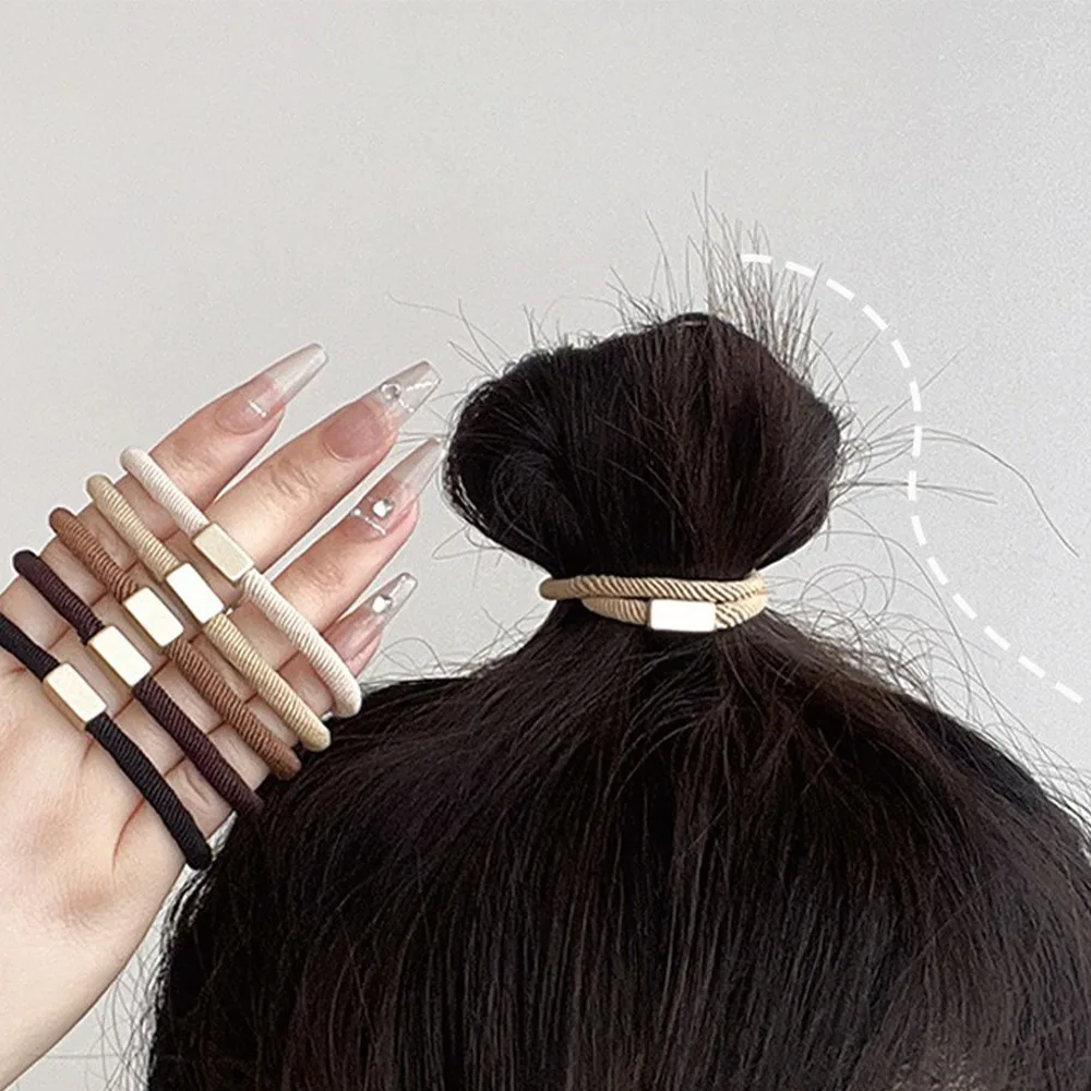 5 stücke Schwarz Kaffee Stirnband Set Minimalismus Hohe Elastische Bold Haar Schleife Krawatte Haar Einfarbig Koreanische Pferdeschwanz Strap