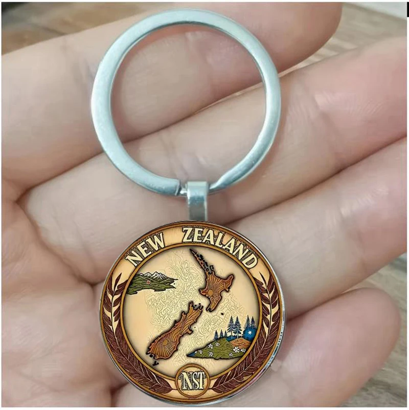

Vintage New Zealand Scene Keychain - Zinc Alloy, New Zealand Design with Iconic Monument, Durable Metal Keychain for Travel Souv