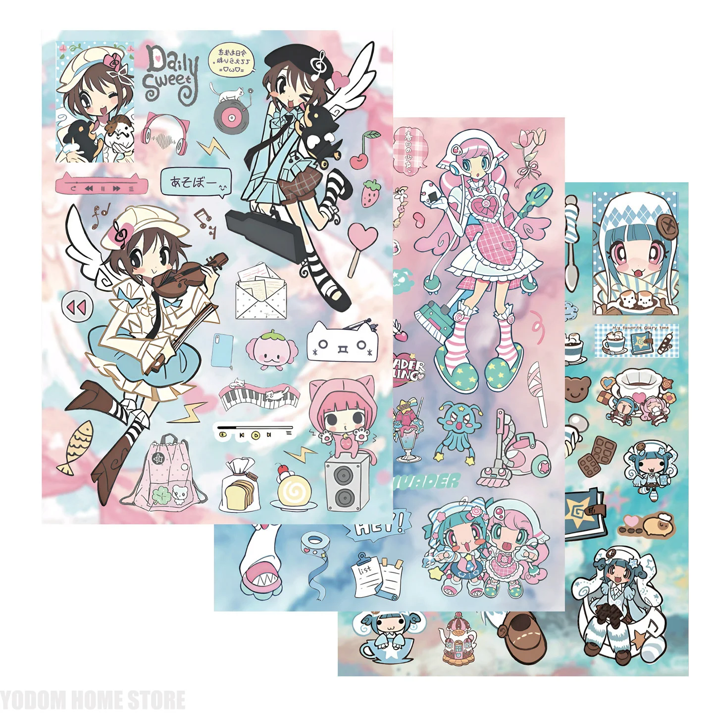 Sweet Fresh Bittersweet Cartoon Maid Stickers 8 Sheets Hand Drawn Vintage Anime Girl Decals For Water Bottle Phone Case