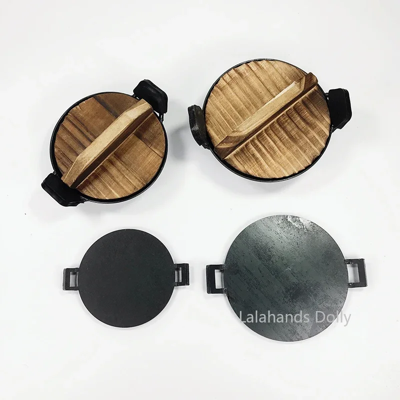 Doll House Mini Tin Pan, Pancake Pan,Pan Lid, Steaming Plate Model for Doll House Kitchen Furniture Decoration Accessories